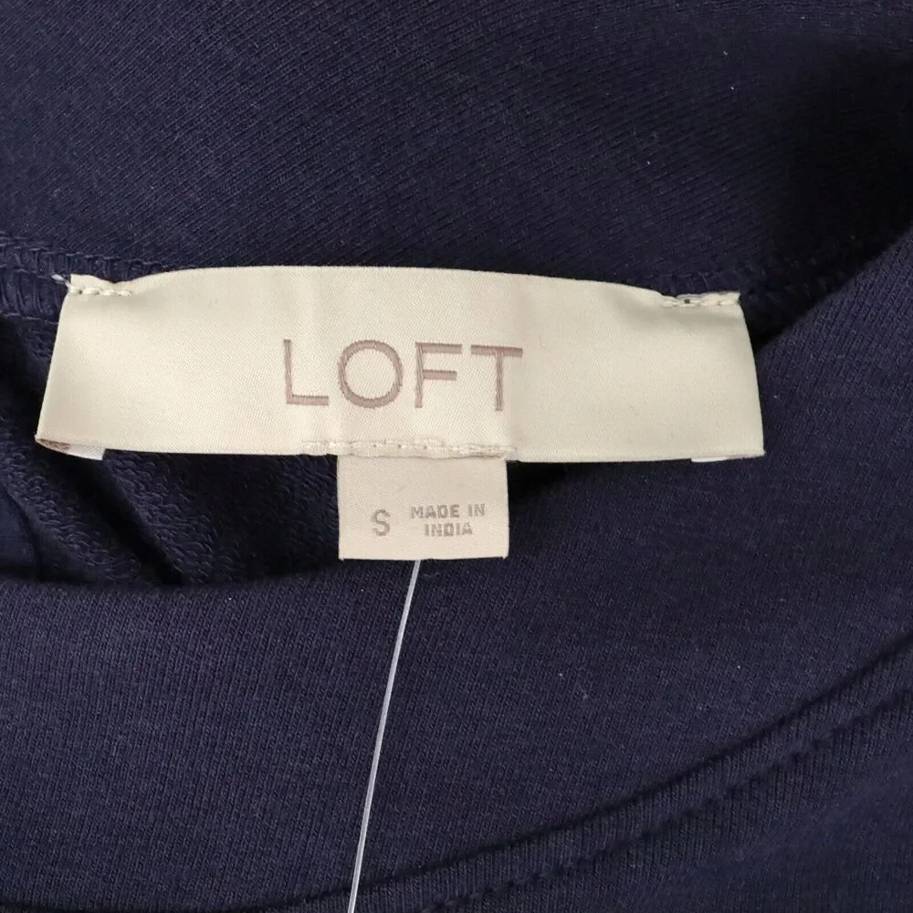 Loft Dress Womens Small Navy Blue Embroidered Bell Slv Stretch Cotton Knit New